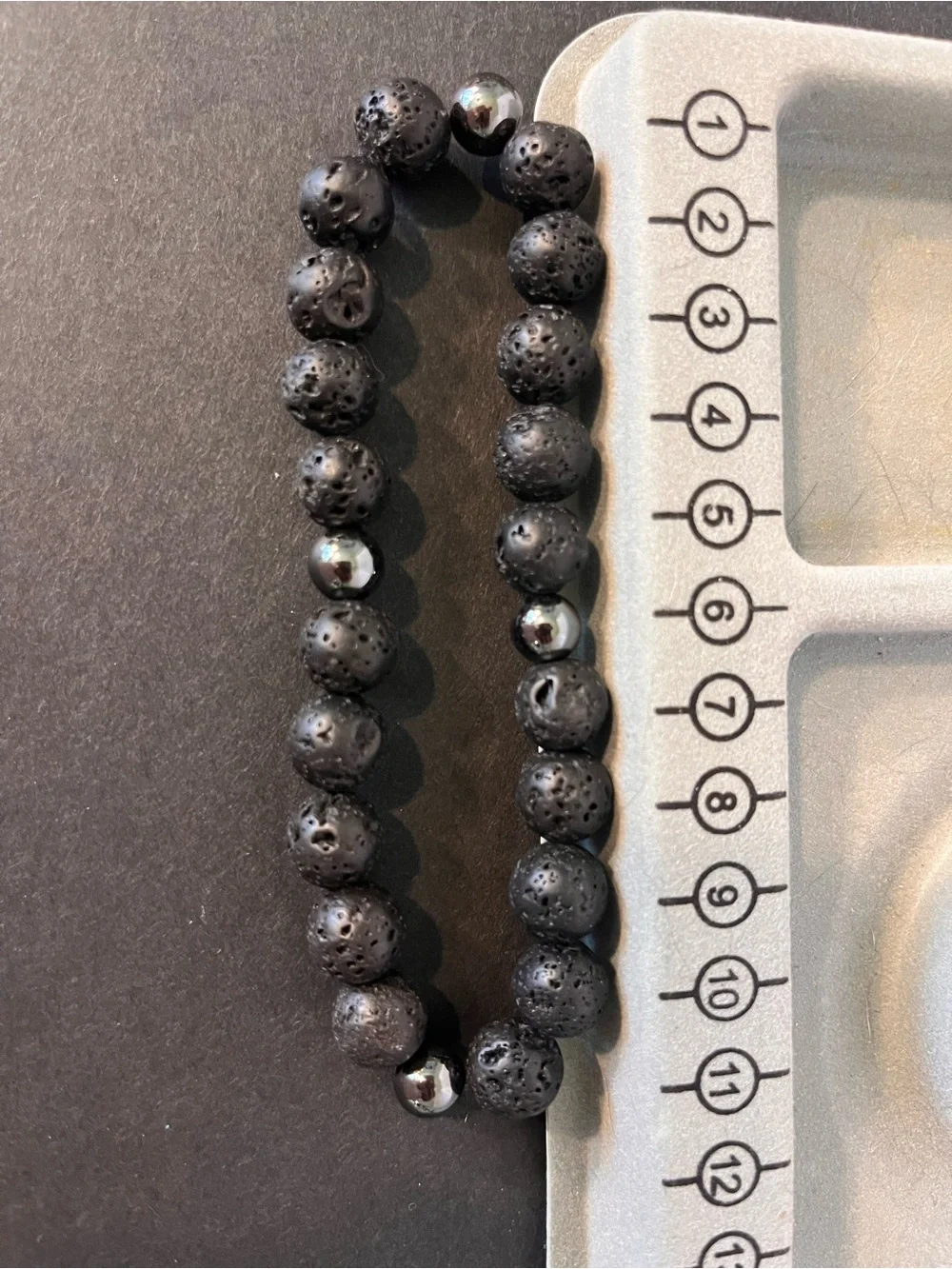 Extra Large Mens Black Lava Stone Beaded Bracelet with Hematite Accents